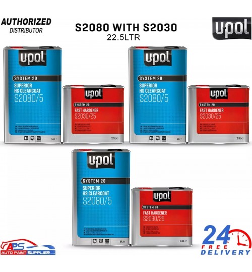 U-POL 2K HS S2080 CLEAR COAT LACQUER WITH S2030 FAST HARDENER 22.5LTR KIT